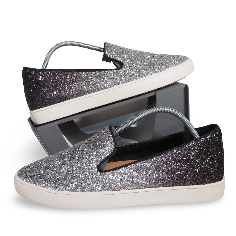Birdies The Swift Slip-on Sneakers Womens 8.5 Black Silver Ombre Glitter Flats
